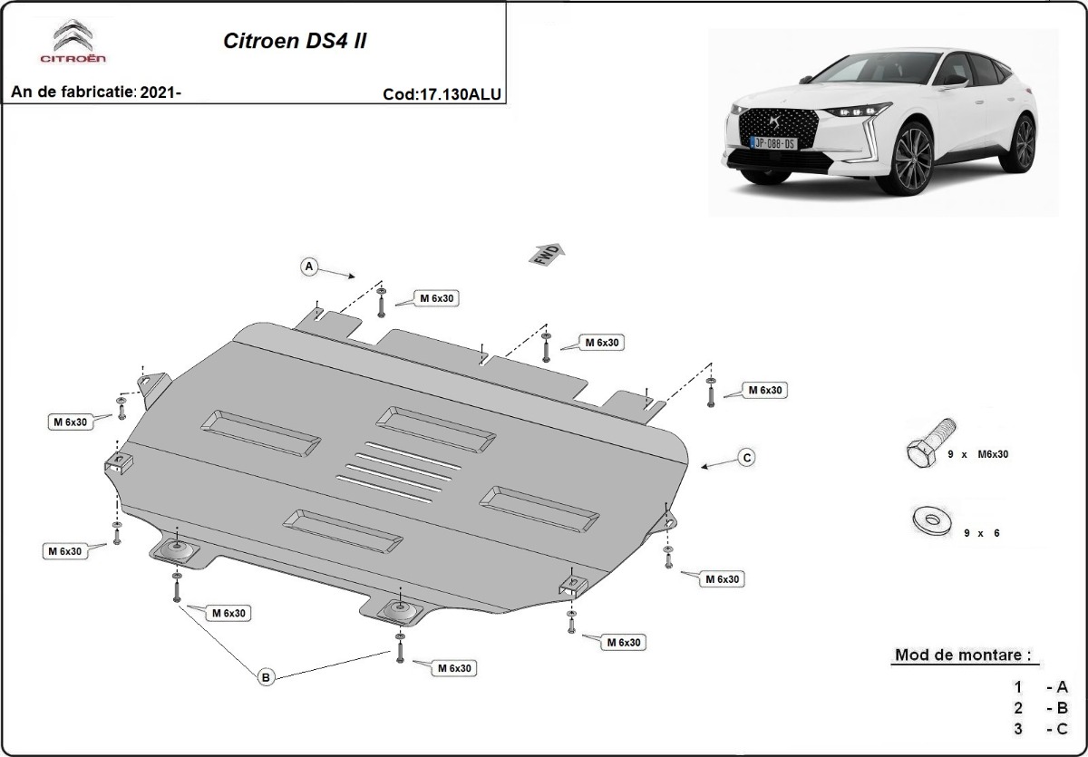 Hliníkový kryt pod olejovou nádrž pro Citroen DS4 II 2021 - 2026, všechny motory