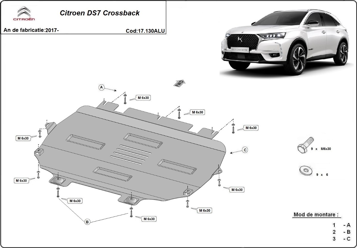 Hliníkový kryt pod olejovou nádrž pro Citroen DS7 Crossback 2017 - 2026, všechny motory