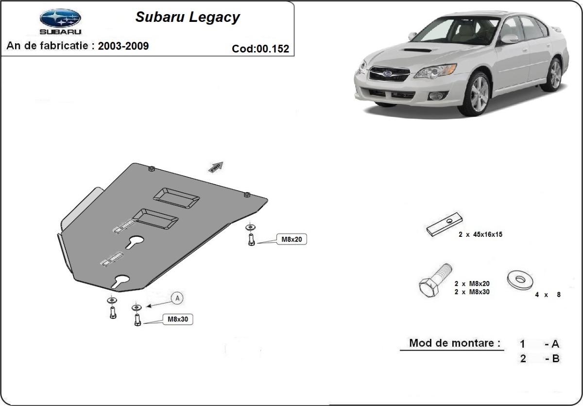 Ocelový kryt manuální převodovky Subaru Legacy 2003 - 2009, všechny motory