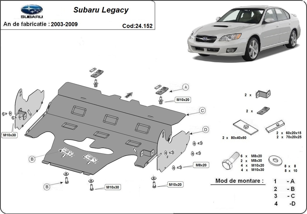 Ocelový kryt olejové vany pro Subaru Legacy IV 2003 - 2009, všechny motory