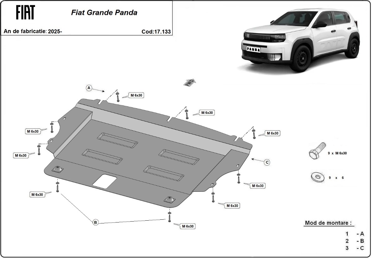 Ocelový kryt olejové vany pro Fiat Grande Panda 2025 - 2026, všechny motory