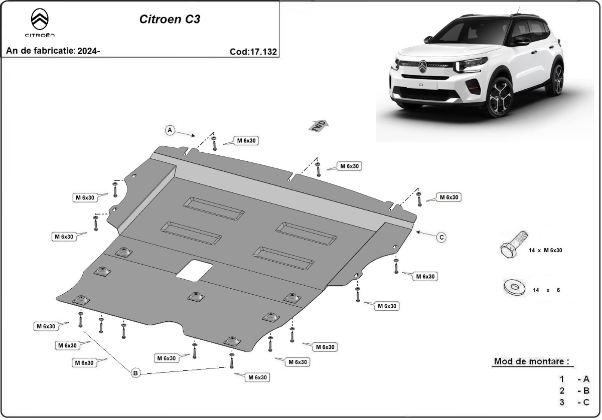 Ocelový kryt olejové vany pro Citroen C3 2025 - 2026, všechny motory