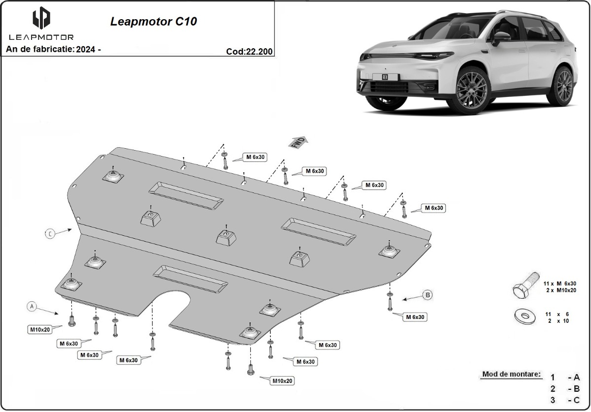Ocelový kryt olejové vany pro Leapmotor C10 2024 - 2026, všechny motory