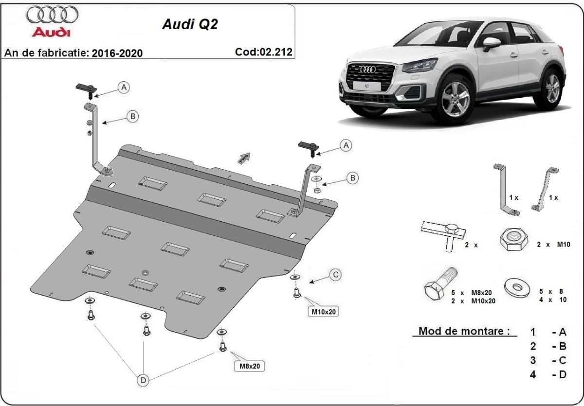 Ocelový kryt olejové vany pro Audi Q2 2016 - 2020, všechny motory