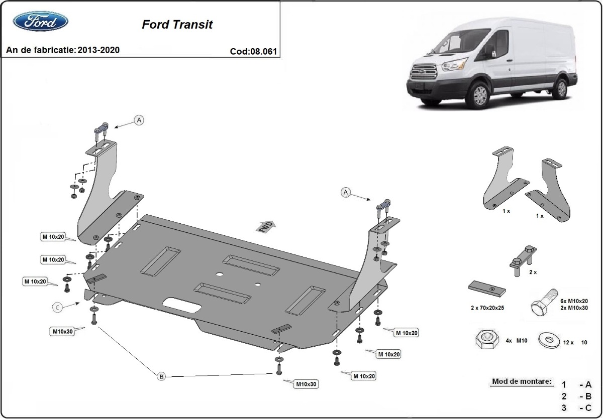Ocelový kryt olejové vany pro Ford Transit - pohon předních kol 2013 - 2020, FWD
