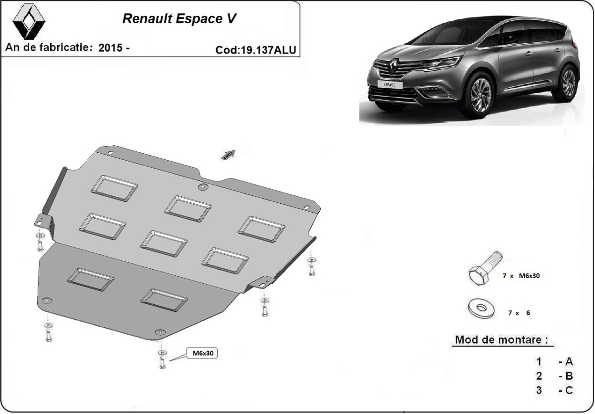 Hliníkový kryt olejové vany pro Renault Espace 2016 - 2026, všechny motory