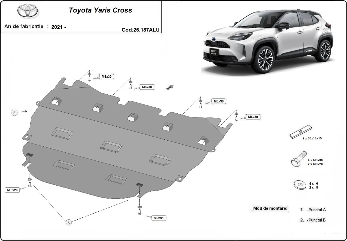 Hliníkový kryt olejové vany pro Toyota Yaris Cross 2021 - 2026, všechny motory