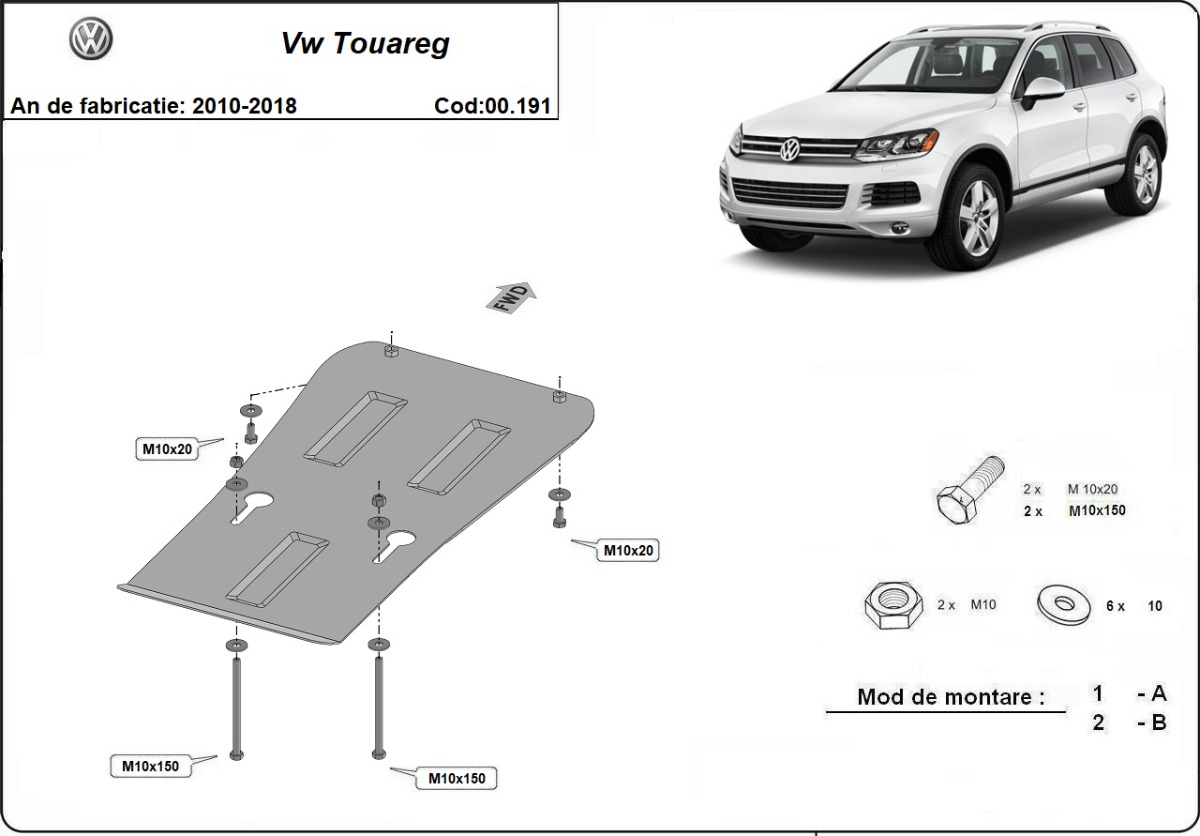 Ocelový kryt převodovky pro VW Touareg 7P 2010 - 2018, všechny motory