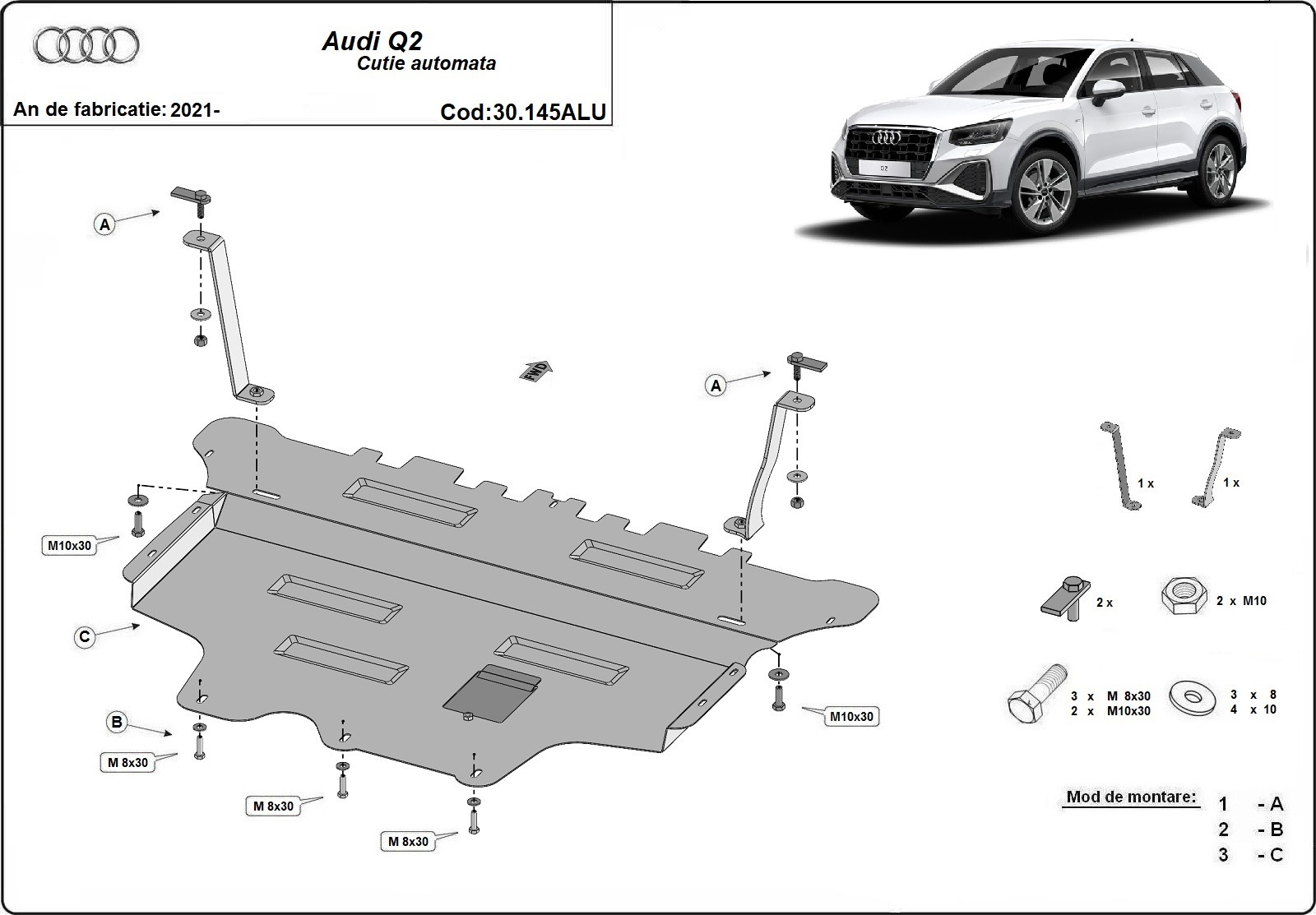 Hliníkový kryt pod olejovou nádrž pro Audi Q2 2021 - 2026, všechny motory
