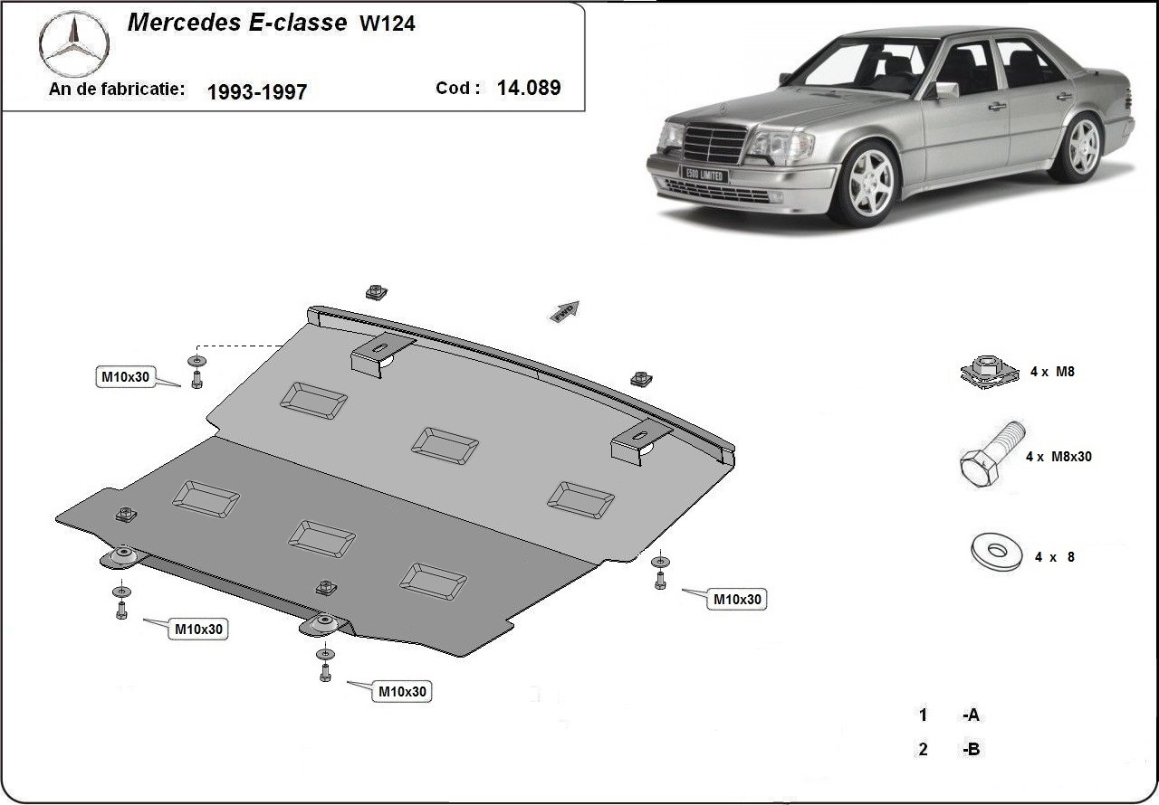 Ocelový kryt olejové vany pro Mercedes třídy E W124 1993 - 1997, všechny motory
