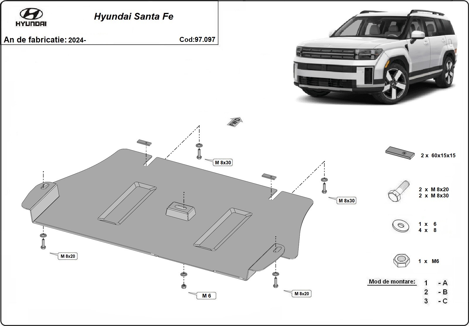 Kryt katalyzátoru pro Hyundai Santa Fe 2024 - 2026, všechny motory