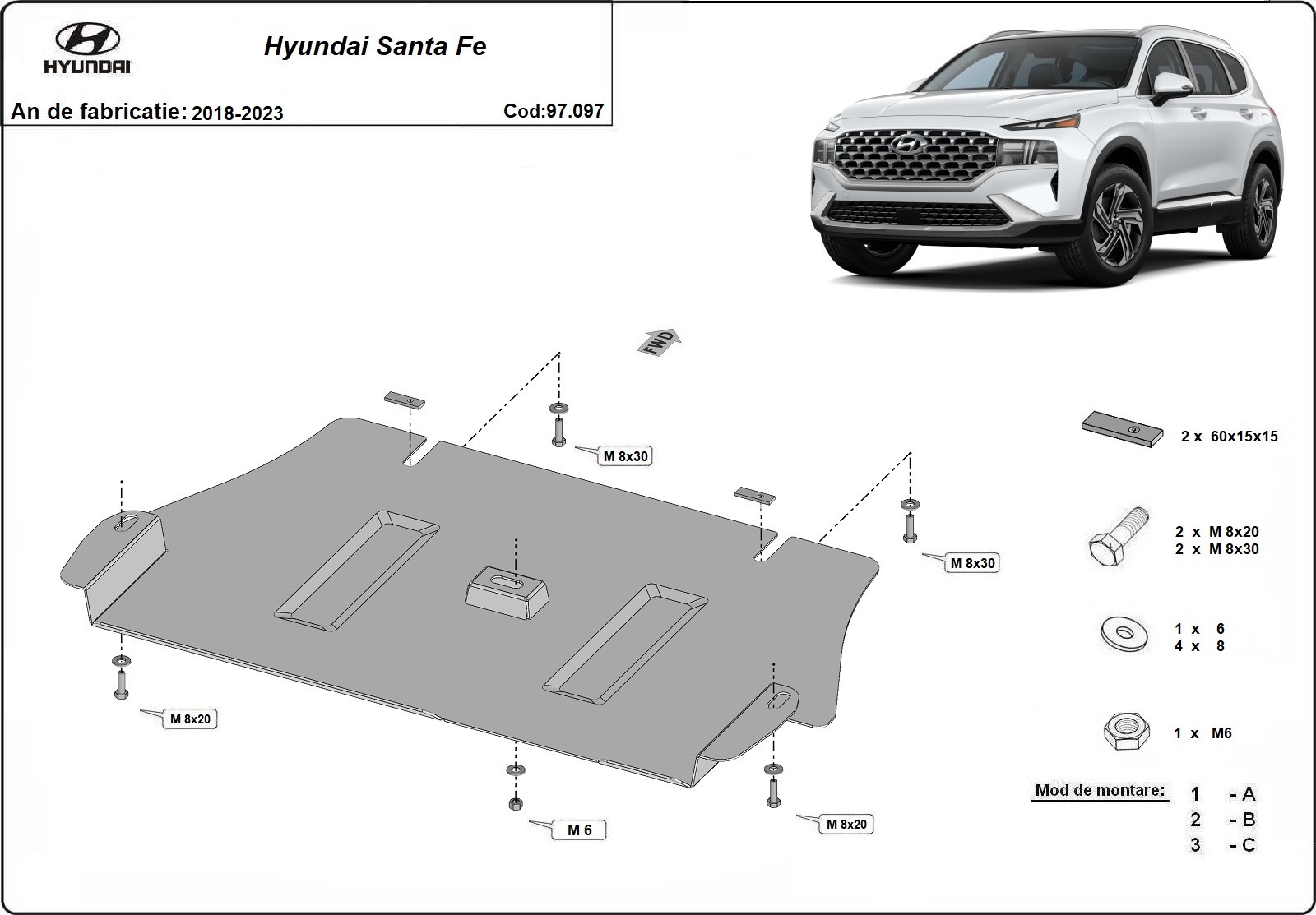 Kryt katalyzátoru pro Hyundai Santa Fe 2018 - 2023, všechny motory