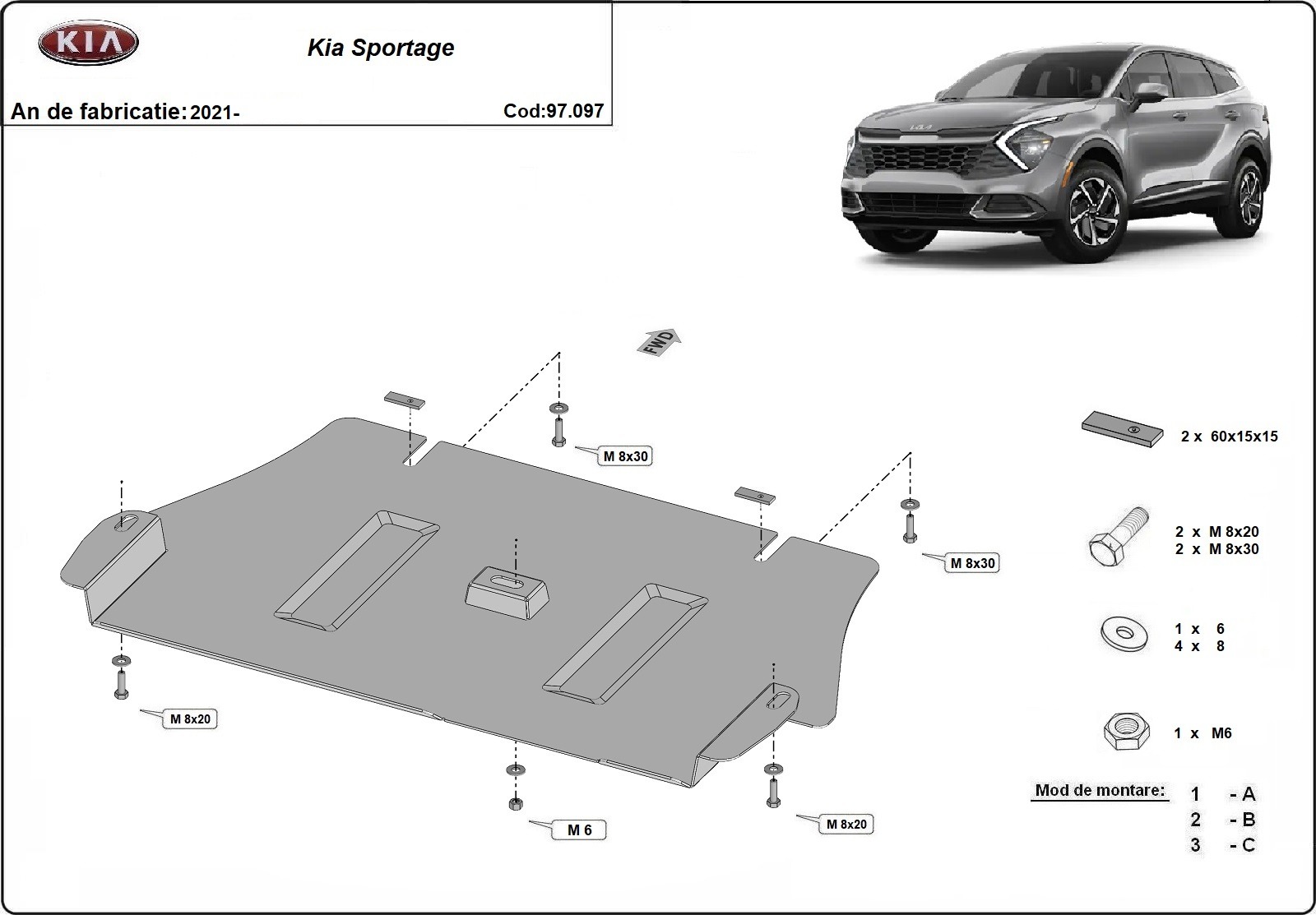 Kryt katalyzátoru pro Kia Sportage 2021 - 2026, všechny motory