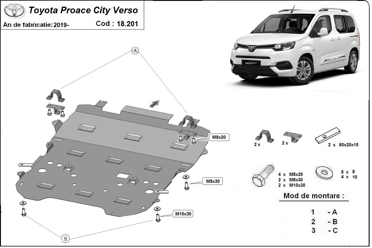 Ocelový kryt olejové vany pro Toyota Proace 2019 - 2026, všechny motory
