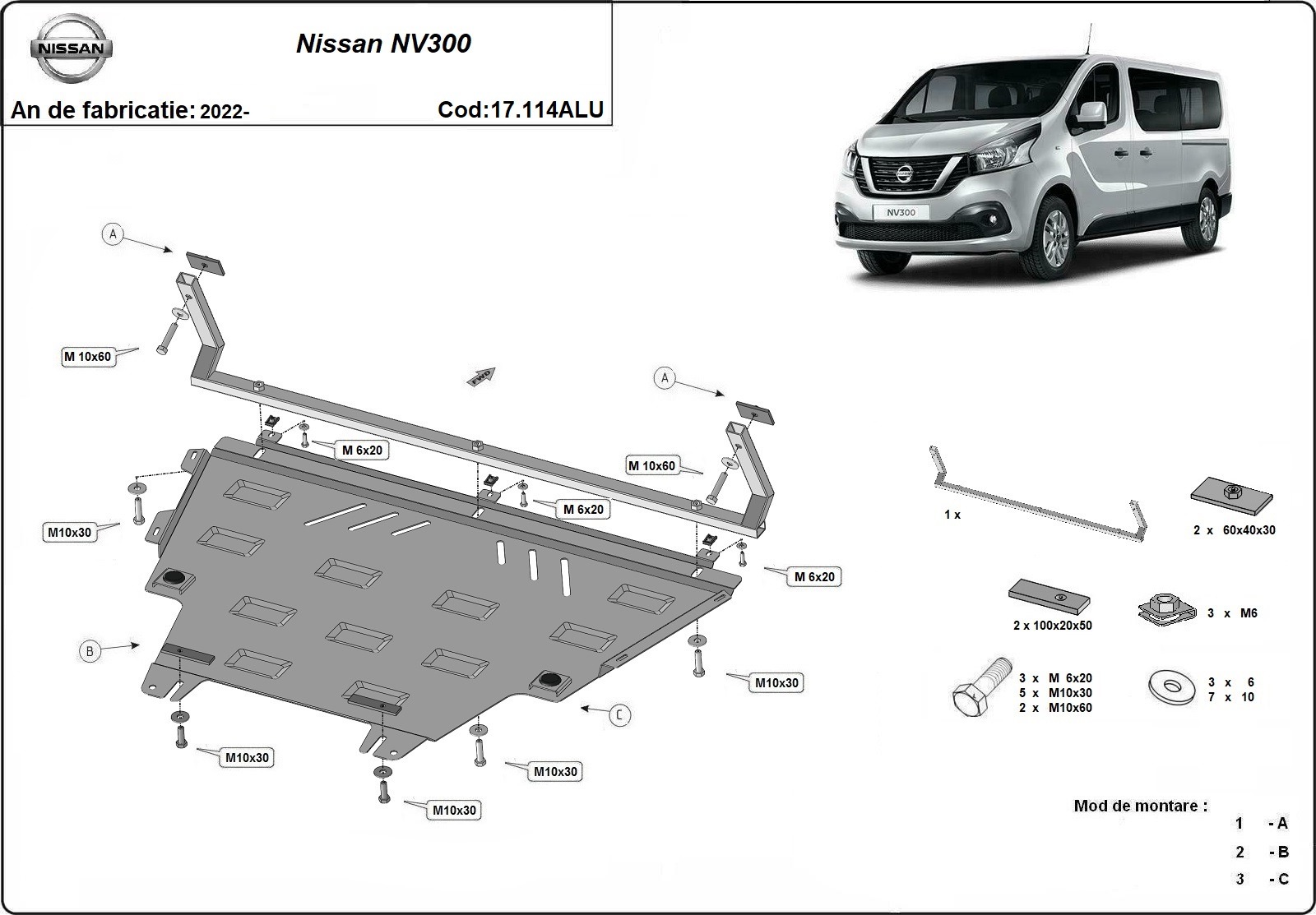 Hliníkový kryt olejové vany pro Nissan NV300 2022 - 2026, všechny motory