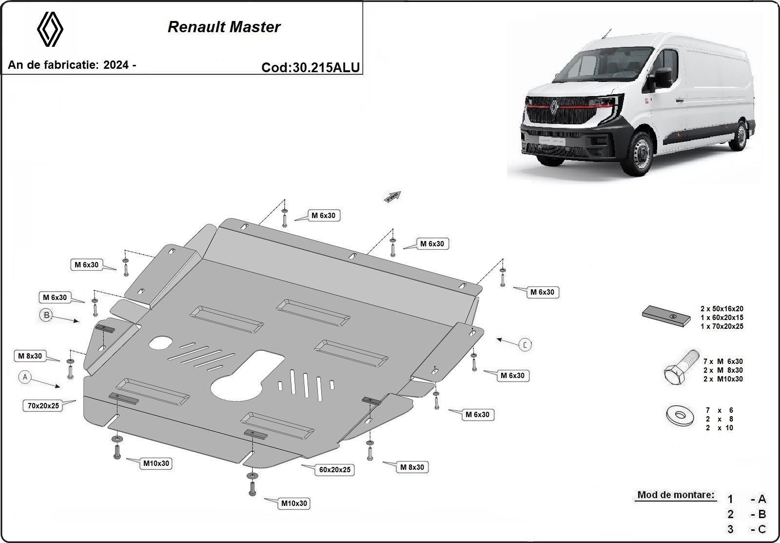 Hliníkový kryt olejové vany pro Renault Master 2024 - 2026, všechny motory