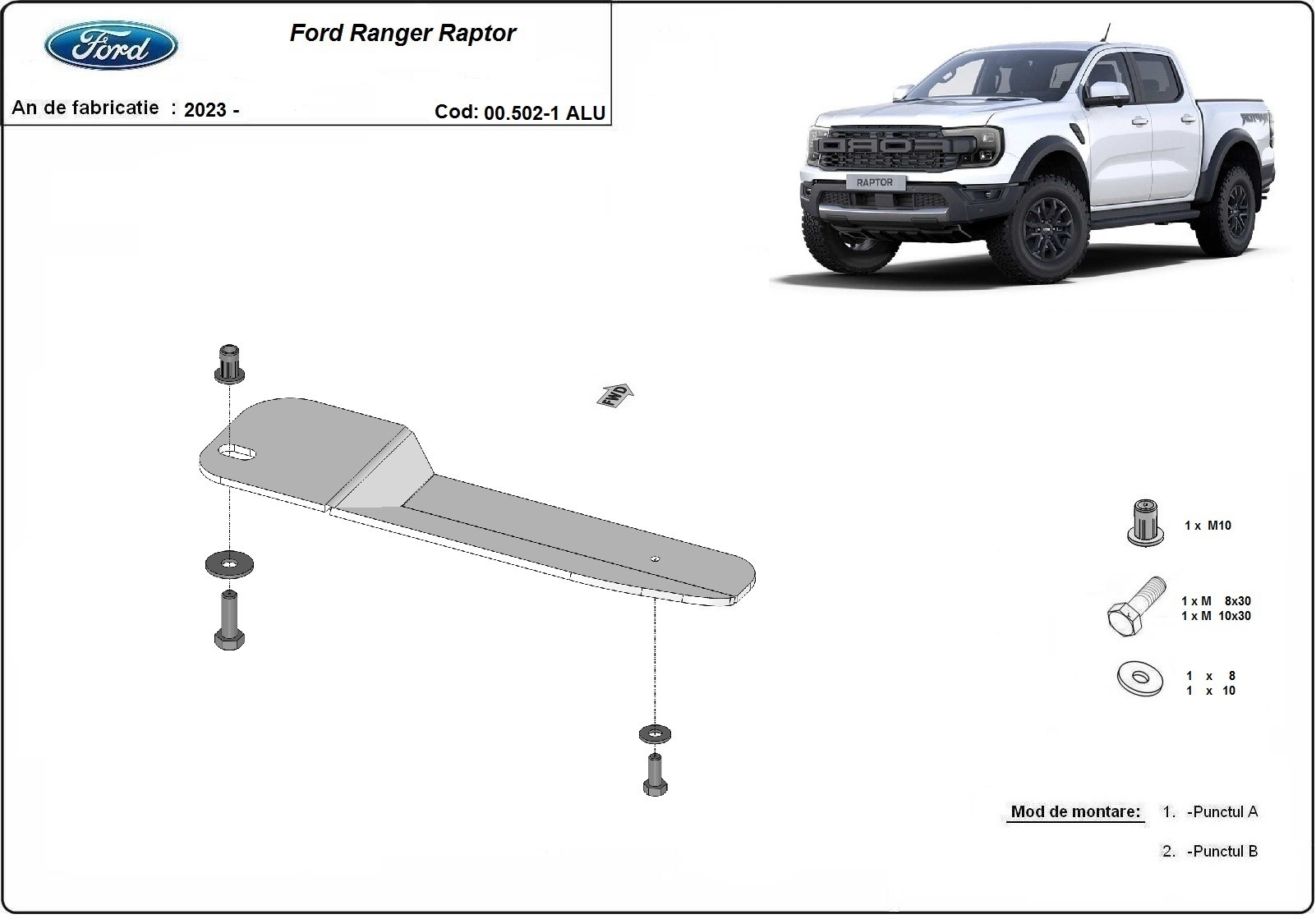 Hliníkový kryt palivového filtru pro Ford Ranger Raptor 2023 - 2026, všechny motory