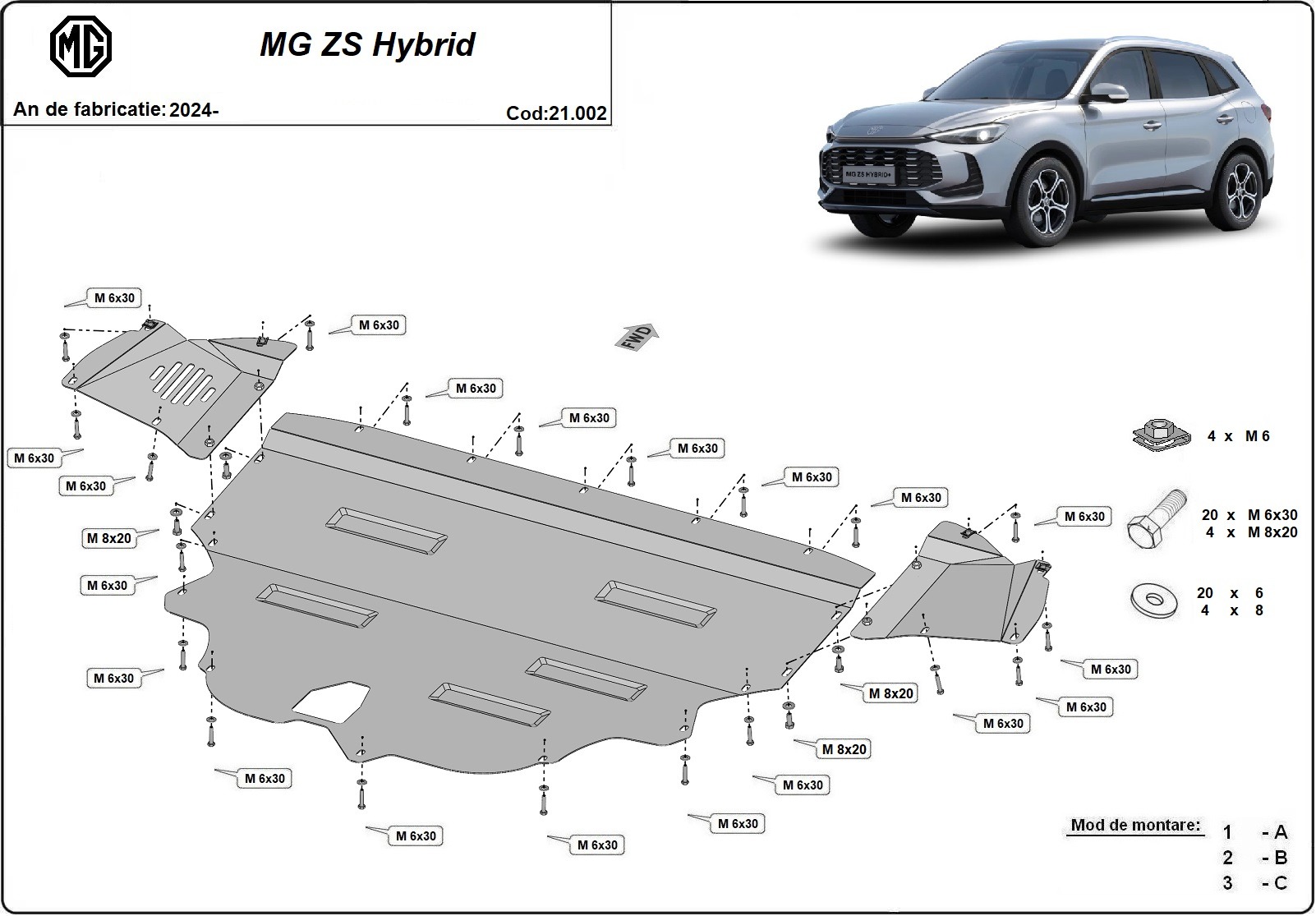 Ocelový kryt olejové vany pro MG ZS 2024 - 2026, Hybrid