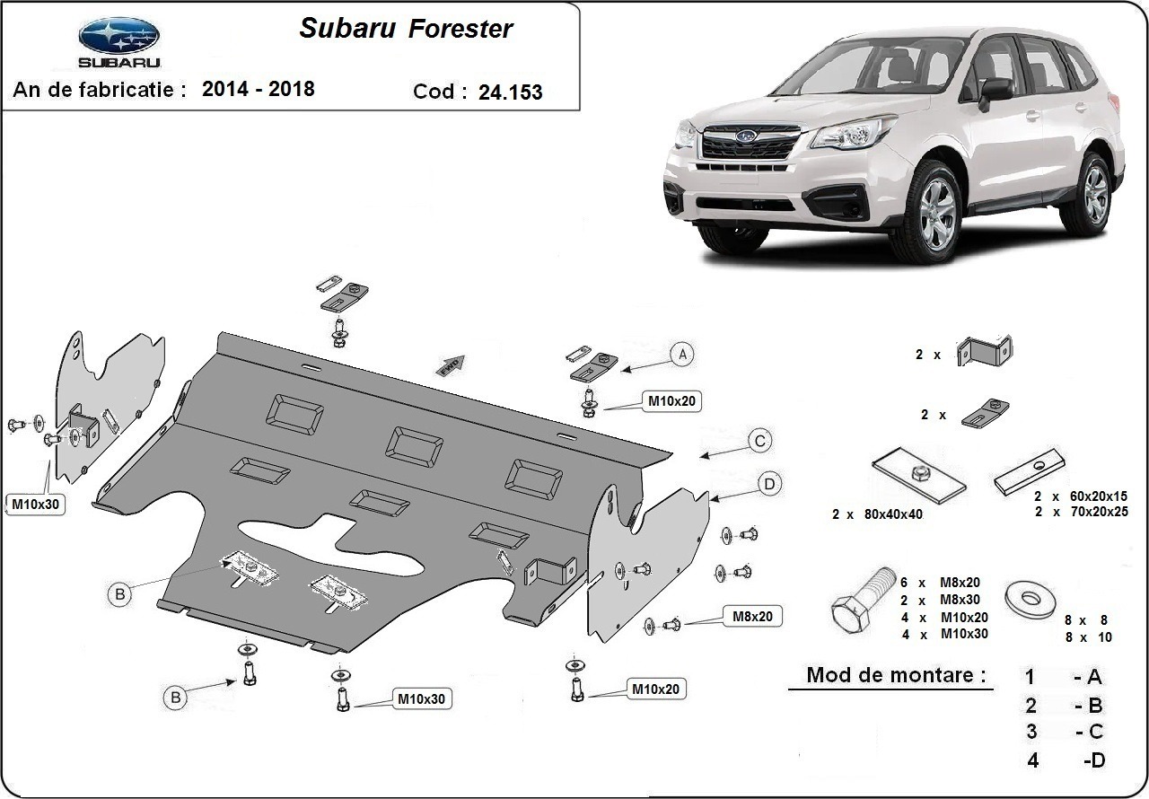 Ocelový kryt olejové vany pro Subaru Forester 4 2014 - 2018, všechny motory