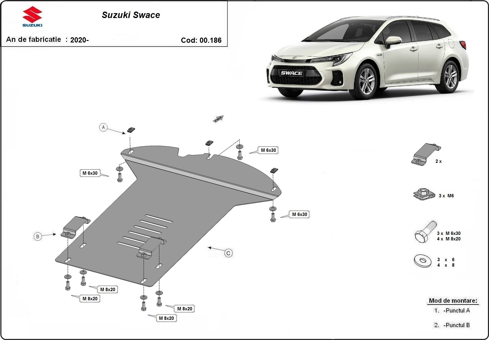 Ocelový kryt katalyzátoru/zámek katalyzátoru pro Suzuki Swace 2020 - 2026, všechny motory