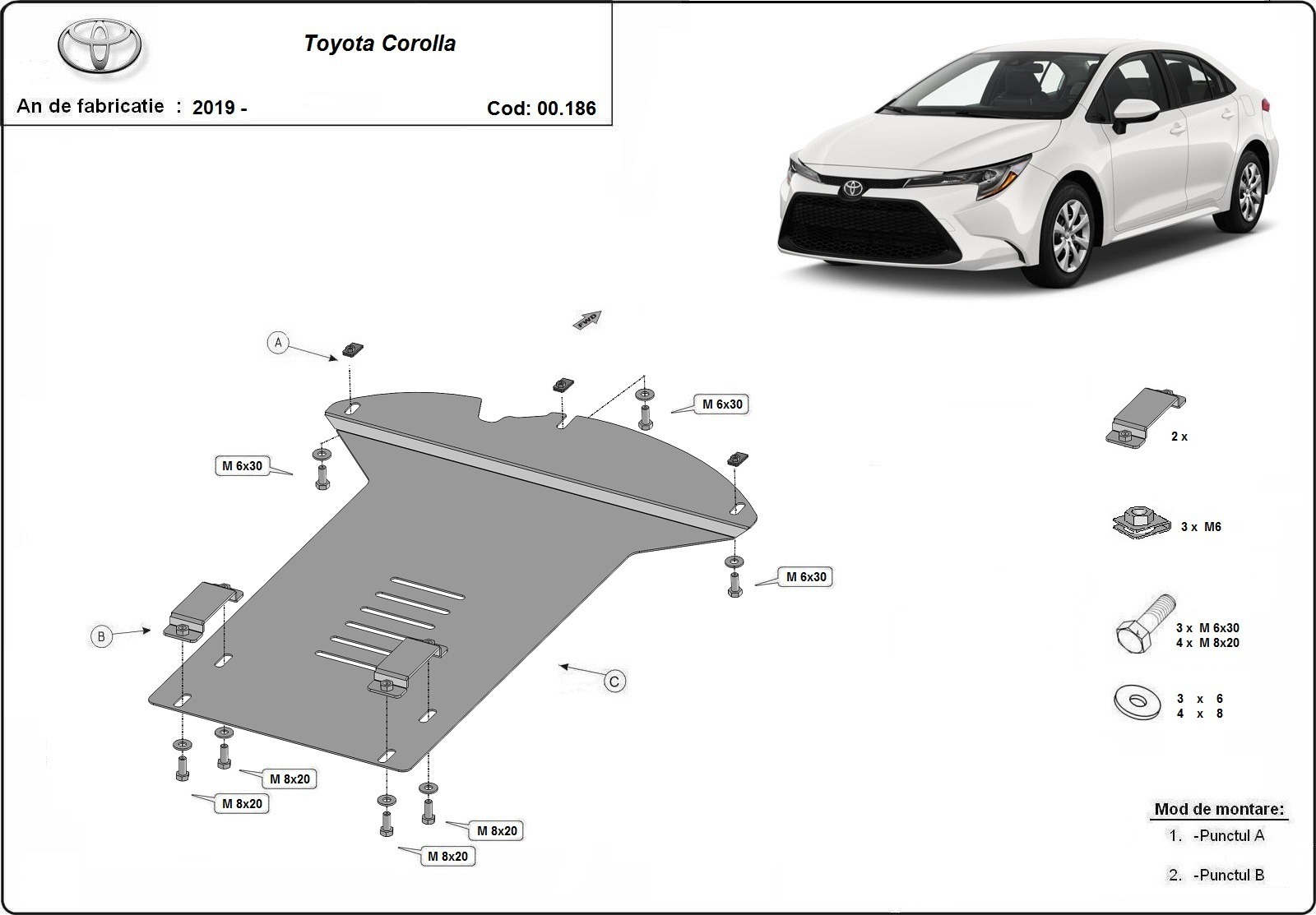 Ocelový kryt katalyzátoru/zámek katalyzátoru pro Toyota Corolla 2019 - 2026, všechny motory