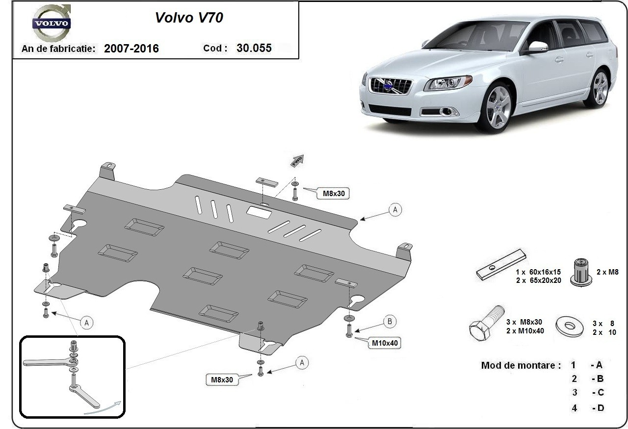 Ocelový kryt olejové vany pro Volvo V70 2007 - 2016, všechny motory
