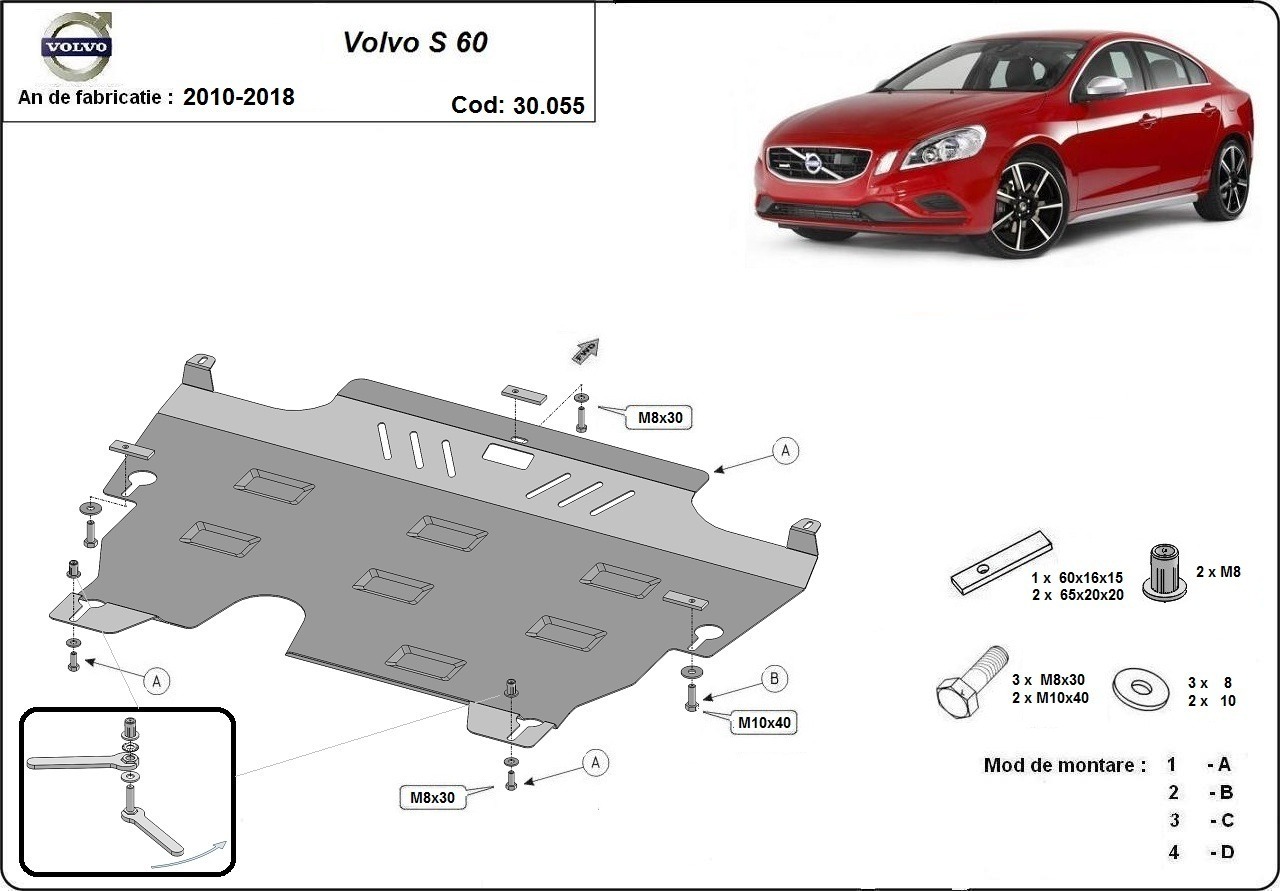 Ocelový kryt olejové vany pro ochranu motoru a převodovky pro Volvo S60 2010 - 2018, všechny motory