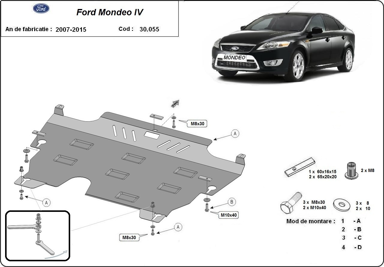 Ocelový kryt olejové vany pro Ford Mondeo 4 2007 - 2015, všechny motory