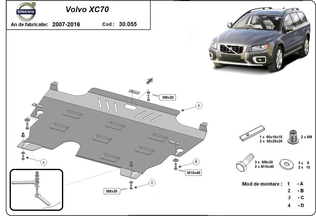 Ocelový kryt olejové vany pro ochranu motoru a převodovky pro Volvo XC70 2007 - 2016, všechny motory