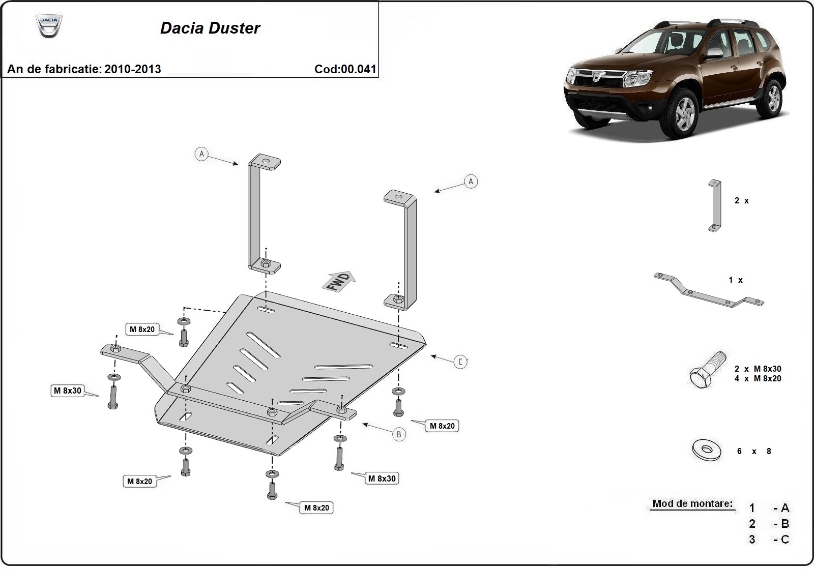 Ocelový kryt diferenciálu pro Dacia Duster 2010 - 2013, 4x4
