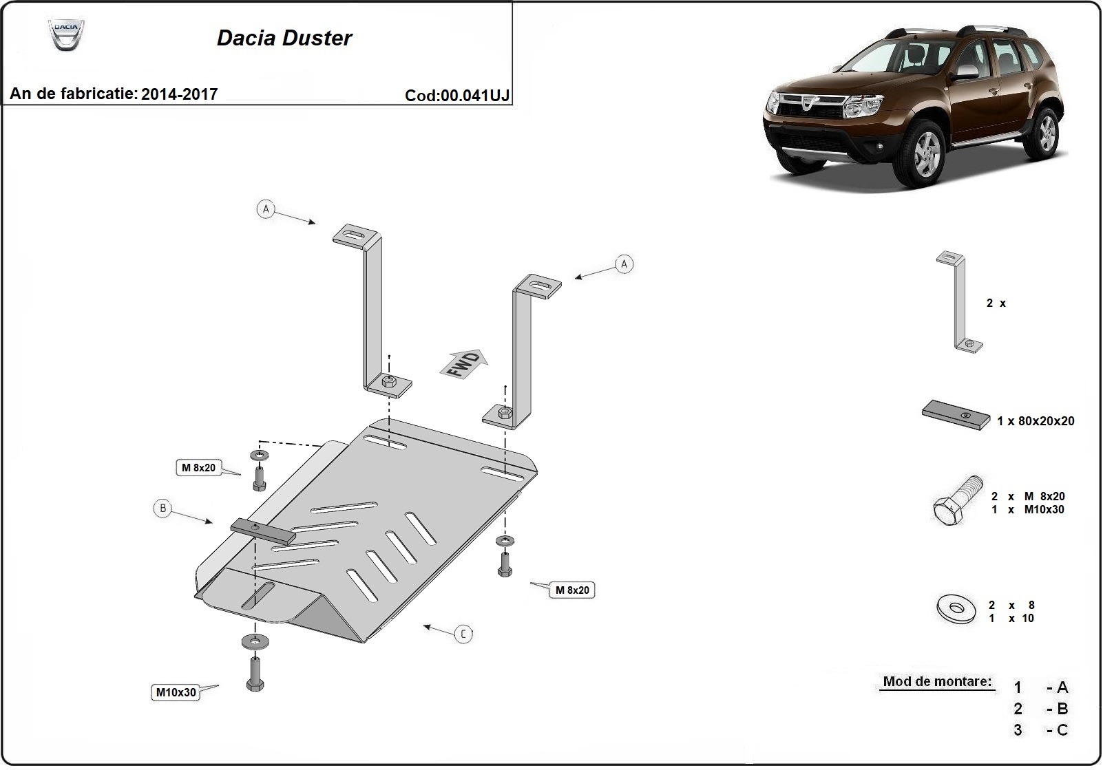 Ocelový kryt diferenciálu pro Dacia Duster 4x4 2014 - 2017, 4x4