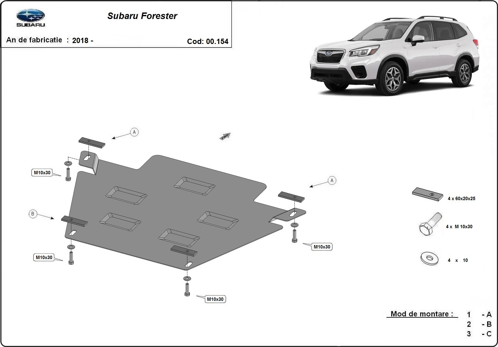 Ocelový kryt převodovky pro Subaru Forester 5 2018 - 2026, všechny motory