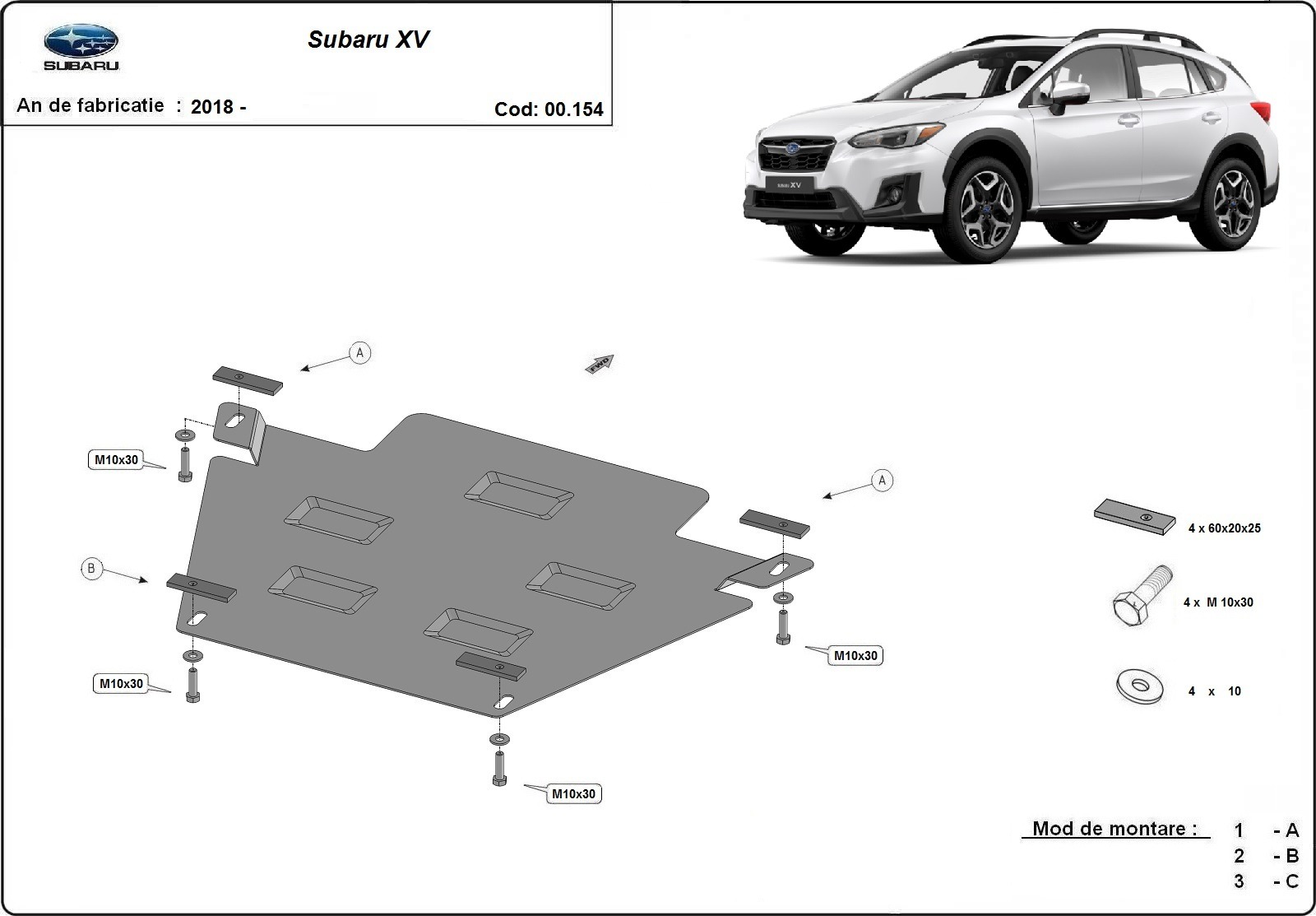 Ocelový kryt převodovky Subaru XV 2018 - 2022, všechny motory