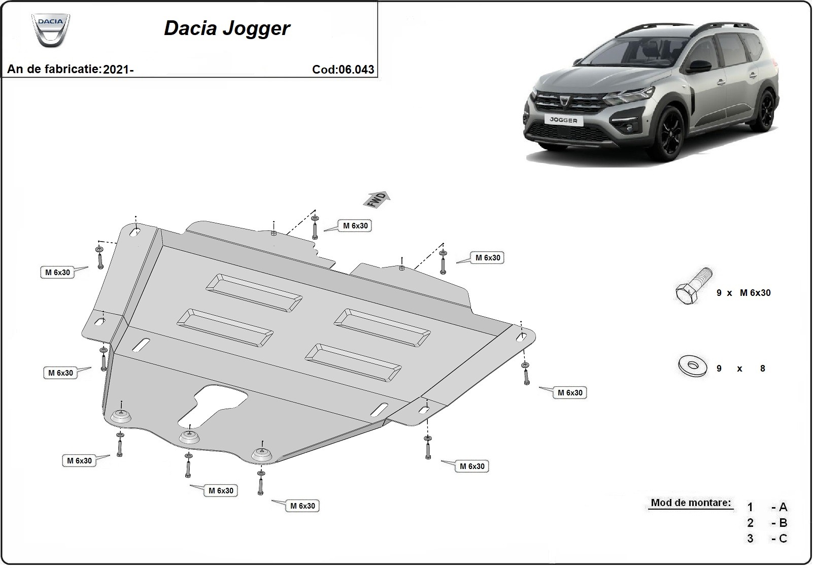 Ocelový kryt olejové vany pro Dacia Jogger 2021 - 2026, všechny motory