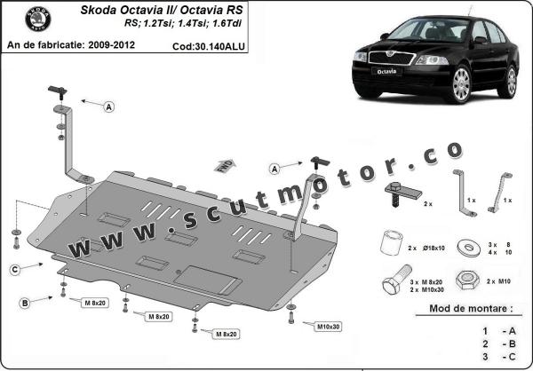 Scut motor din aluminiu Skoda Octavia 2 3