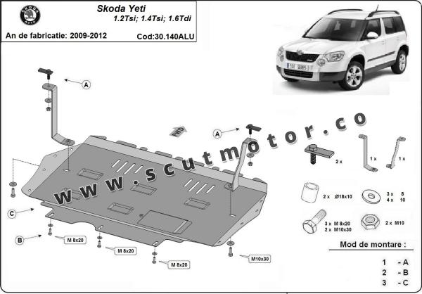 Scut motor și cutie de viteză din aluminiu Skoda Yeti 3