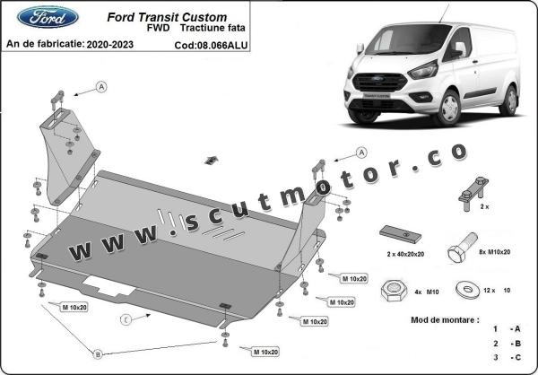 Scut motor din aluminiu Ford Transit Custom - Tracțiune față 3