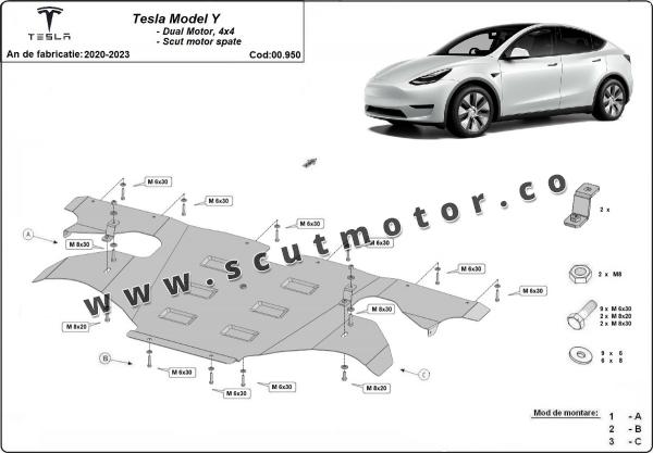 Scut motor spate Tesla Model Y AWD 3