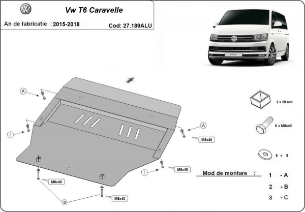 Scut motor din aluminiu Volkswagen Transporter T6 Caravelle 3
