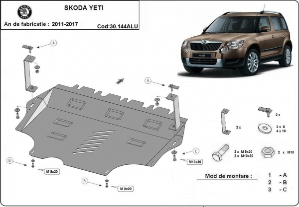 Scut motor și cutie de viteză din aluminiu Skoda Yeti 
