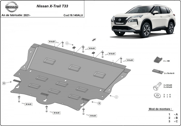 Scut motor din aluminiu Nissan X-Trail T33 