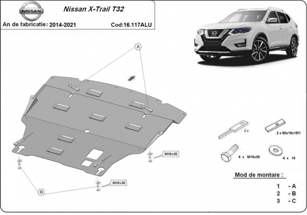 Scut motor din aluminiu Nissan X-Trail T32 