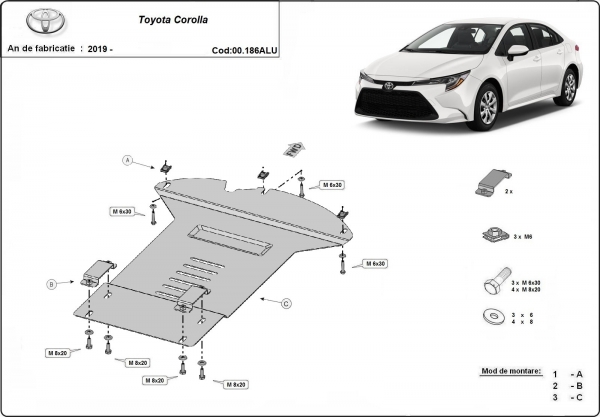Scut antifurt din aluminiu pentru catalizator Toyota Corolla 