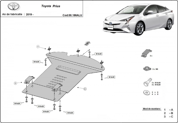 Scut antifurt din aluminiu pentru catalizator Toyota Prius 
