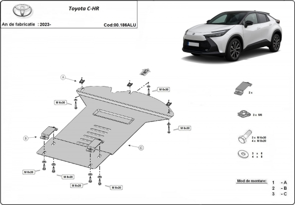 Scut antifurt din aluminiu pentru catalizator Toyota C-HR 