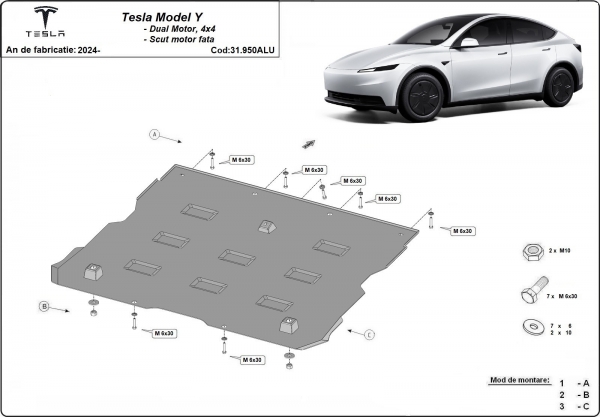 Scut motor faţă din aluminiu Tesla Model Y AWD 