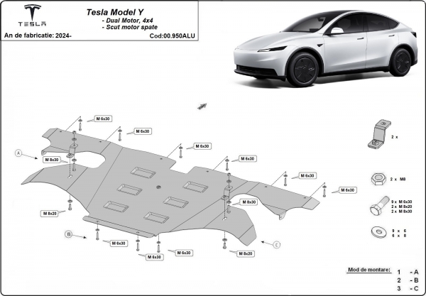 Scut motor spate din aluminiu Tesla Model Y AWD 