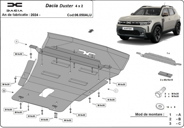 Scut motor din aluminiu Dacia Duster - 4x2 
