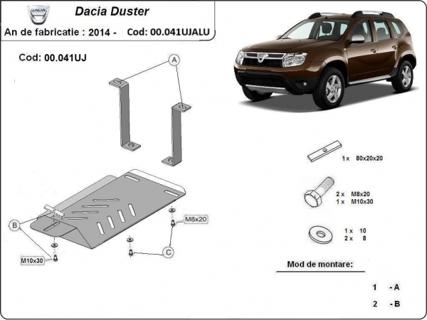 Scut diferențial din aluminiu Dacia Duster, motorizare 4x4 