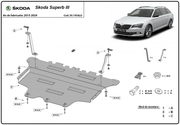 Scut motor din aluminiu Skoda Superb III 